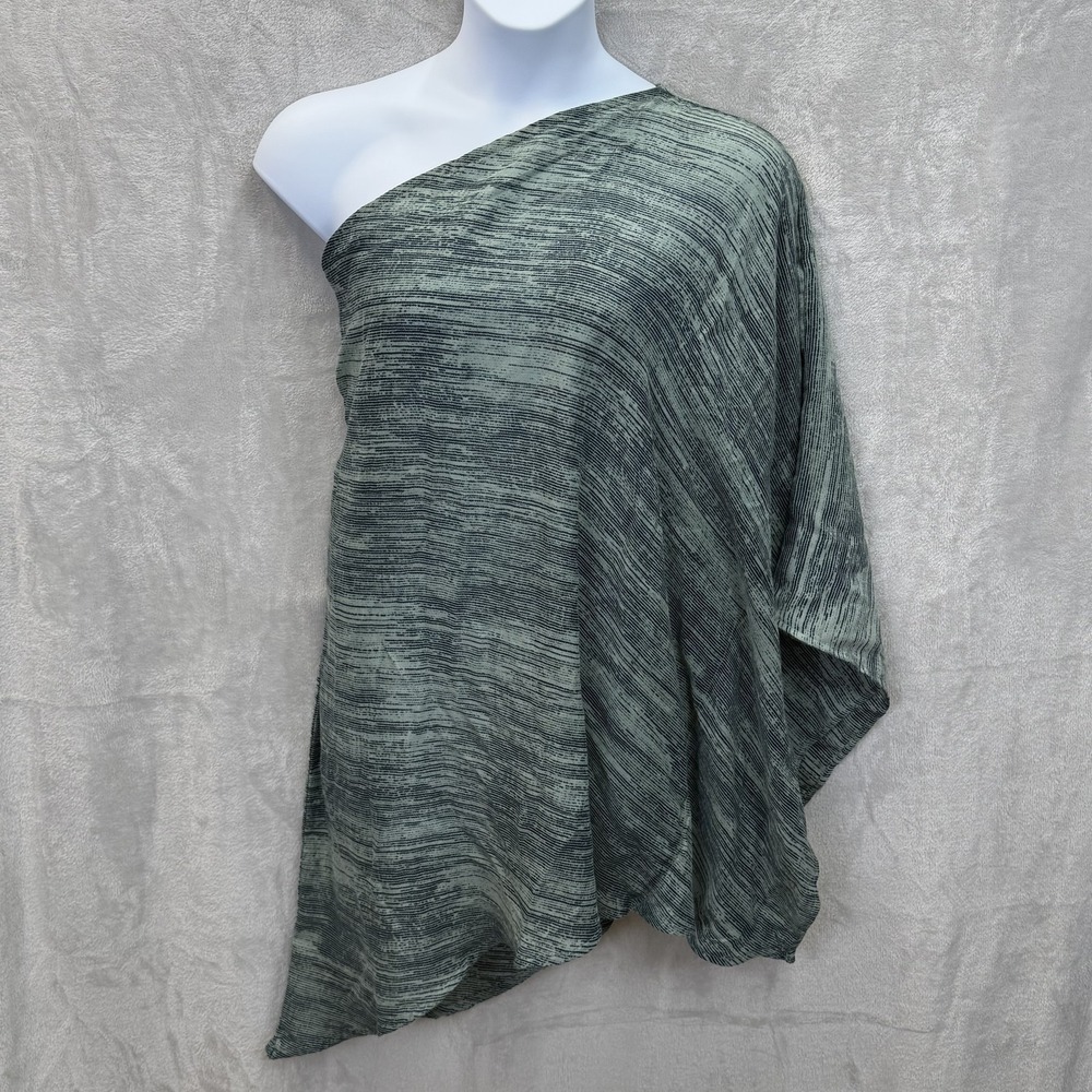 Halston Tunic Womens 3X Green Striped One Shoulder Asymmetrical Cover Up NWT